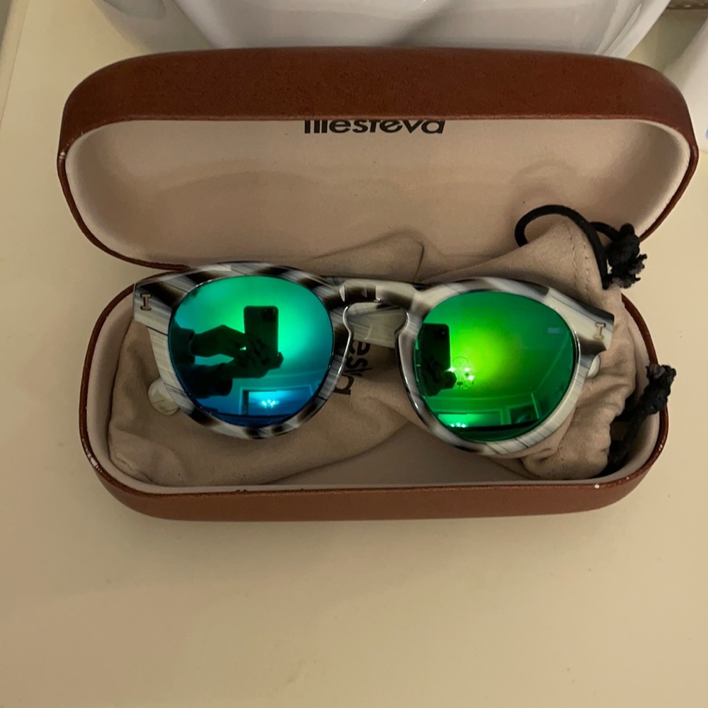 Illesteva Blue/Green Reflective Frame Sunglasses
